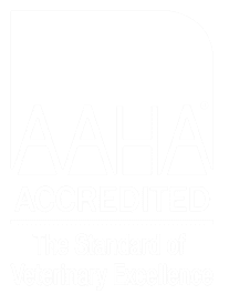 AAHA Accredited logo with the tagline "The Standard of Veterinary Excellence" in white text on a light background.